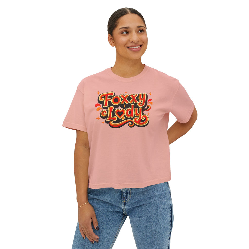 Foxy Lady Boxy Tee — Retro 70s Graphic Women’s Crop T-Shirt