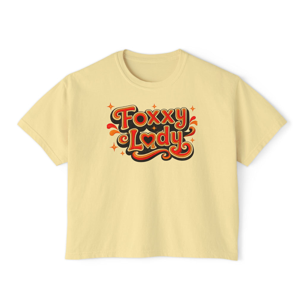 Foxy Lady Boxy Tee — Retro 70s Graphic Women’s Crop T-Shirt