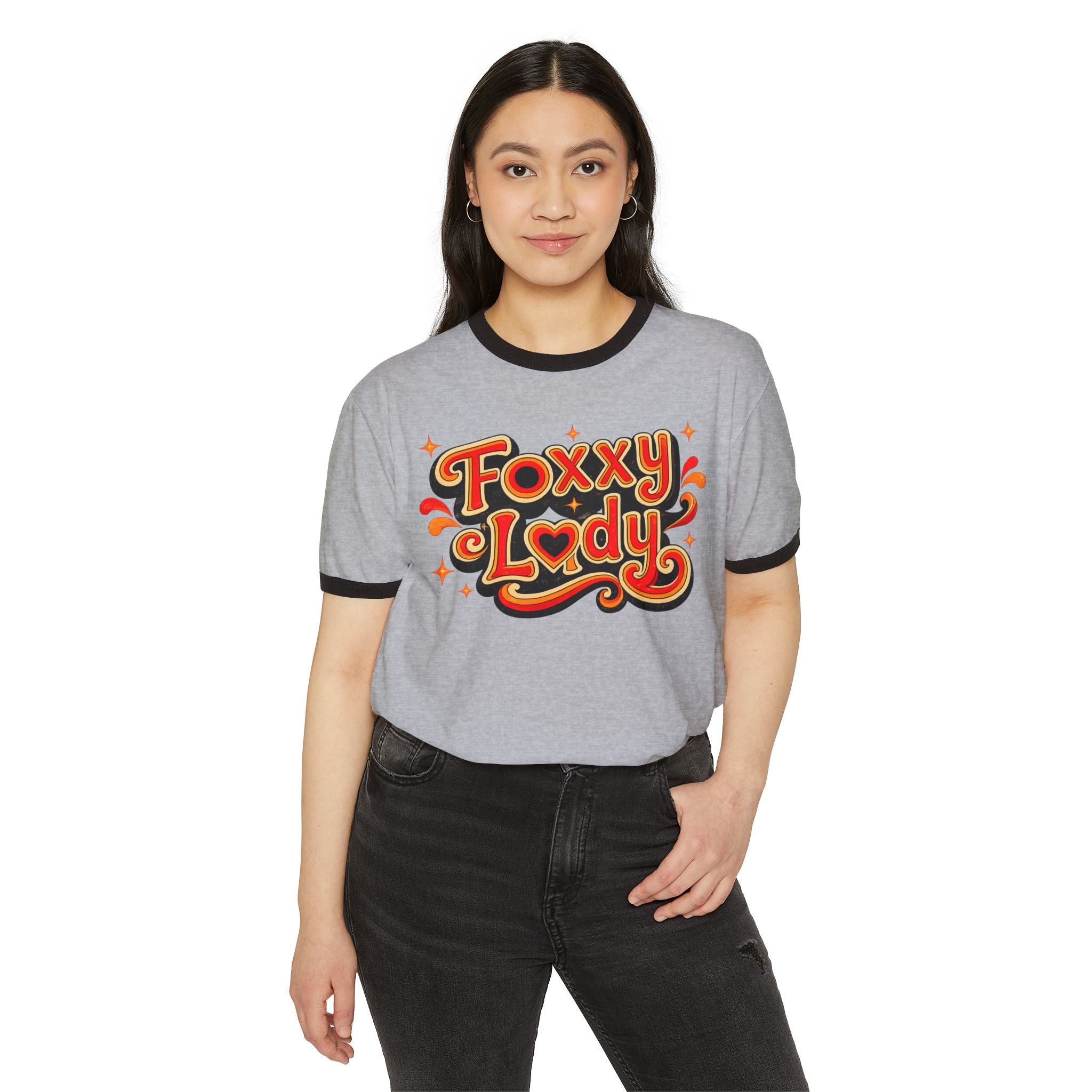 Foxy Lady Ringer Tee | Retro 70s Script Graphic T-Shirt