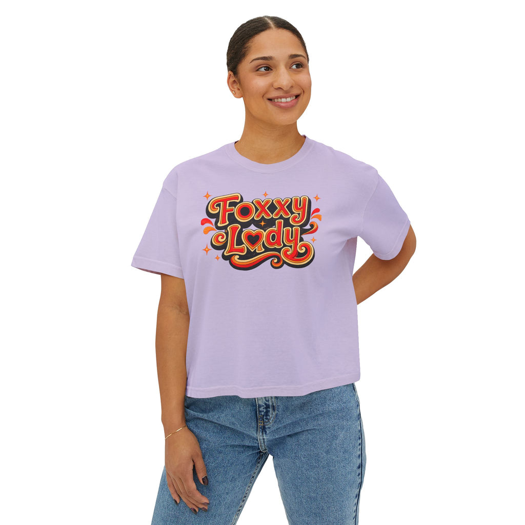 Foxy Lady Boxy Tee — Retro 70s Graphic Women’s Crop T-Shirt