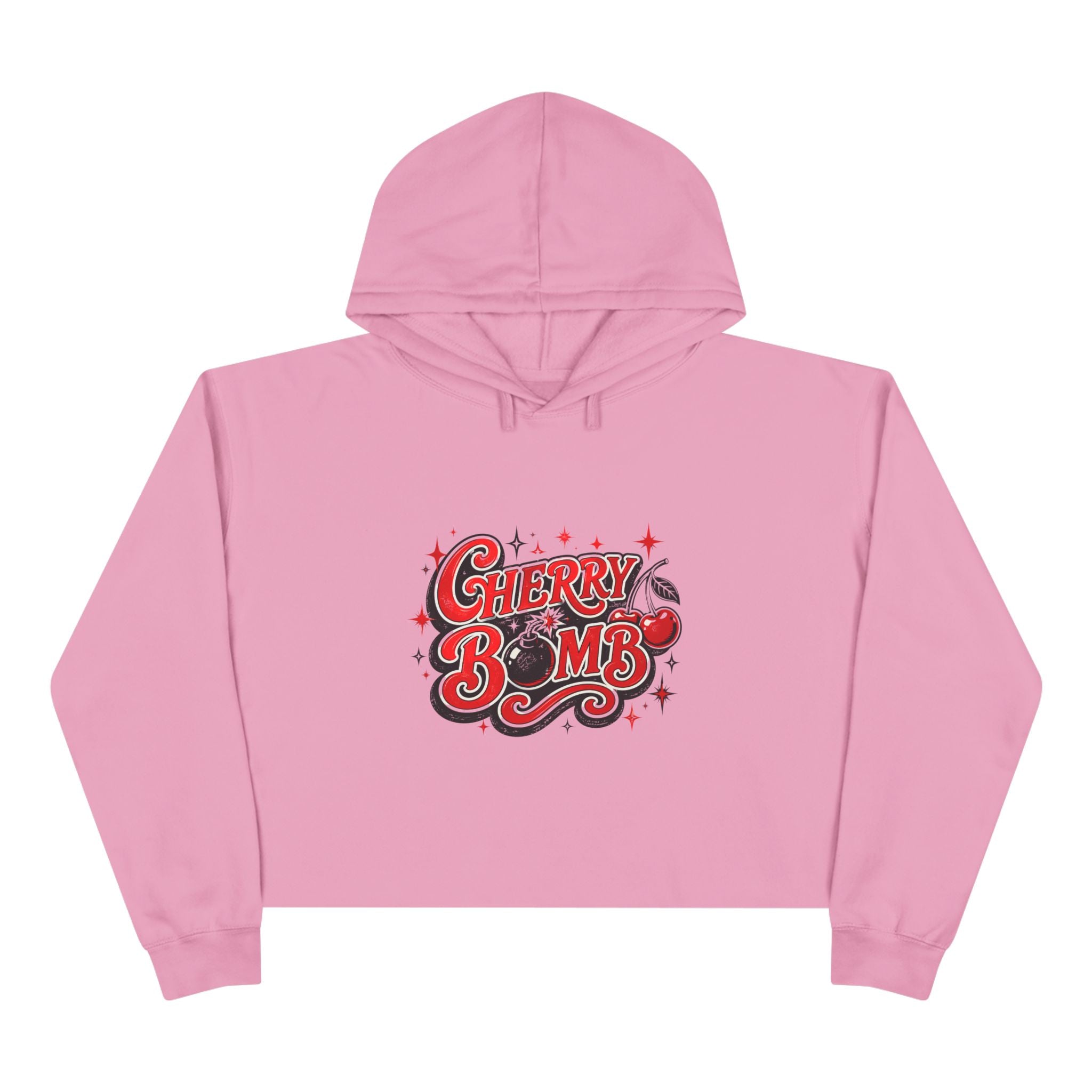 Cherry Bomb Crop Hoodie — Retro Cherry Graphic Cropped Hoodie