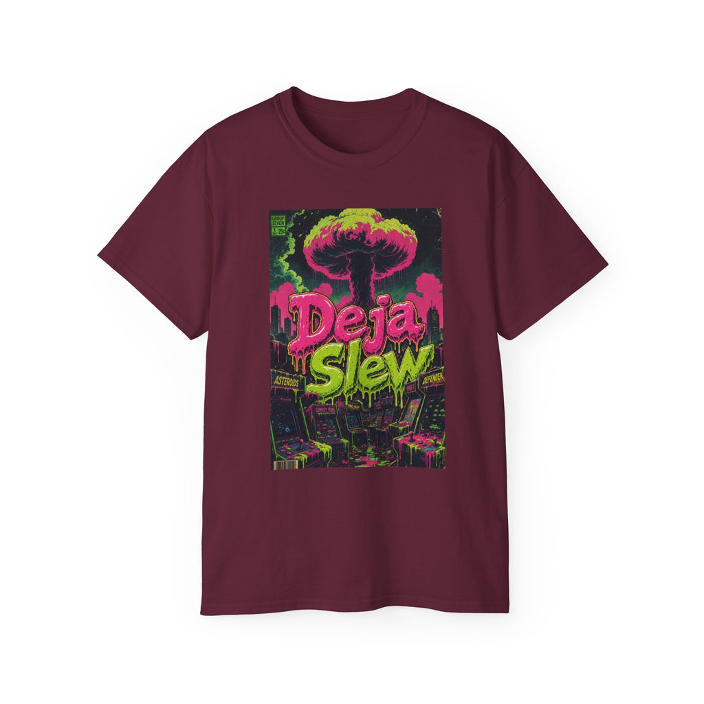 Retro Arcade Mushroom Cloud Tee — Comic-Style Nuclear Explosion Graphic
