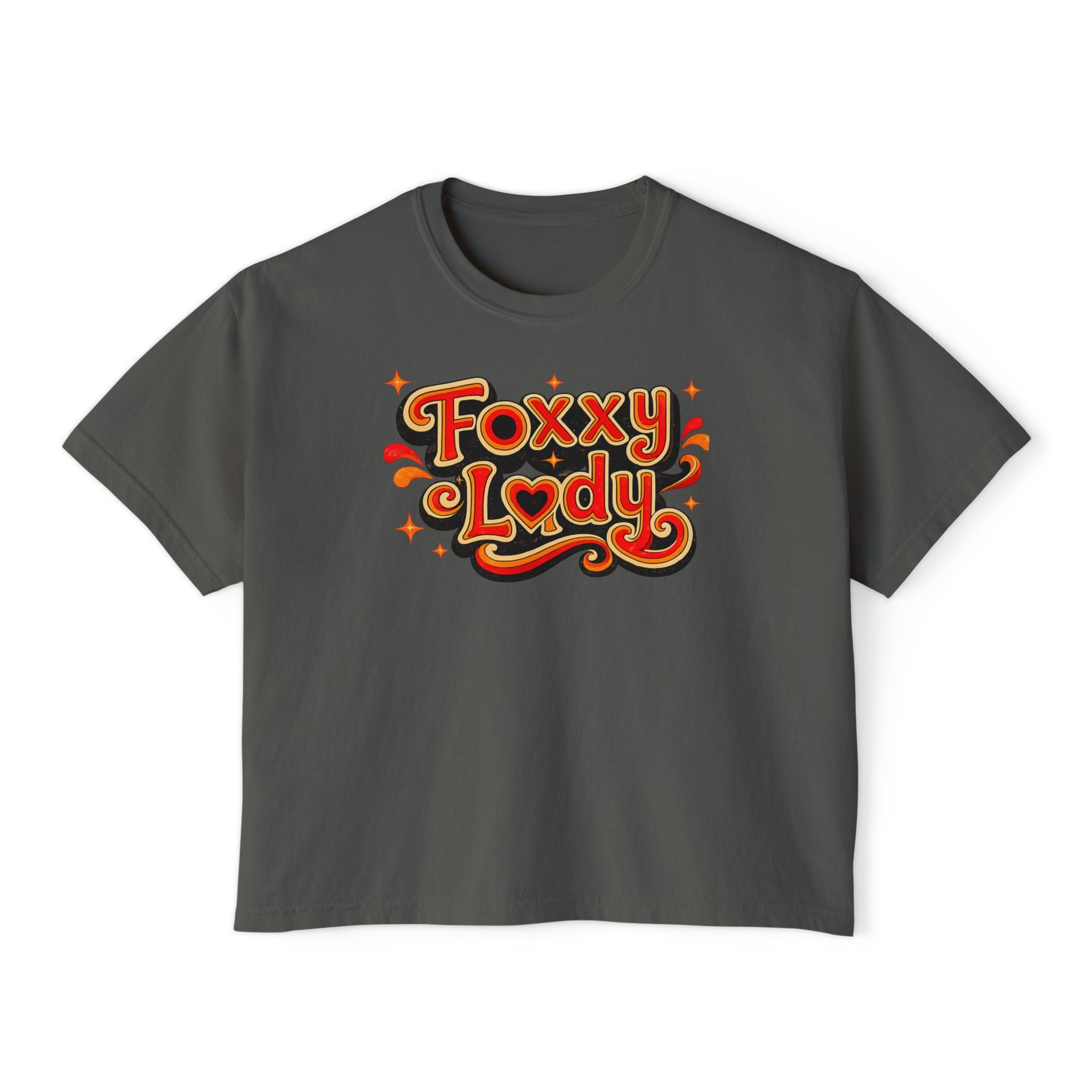 Foxy Lady Boxy Tee — Retro 70s Graphic Women’s Crop T-Shirt