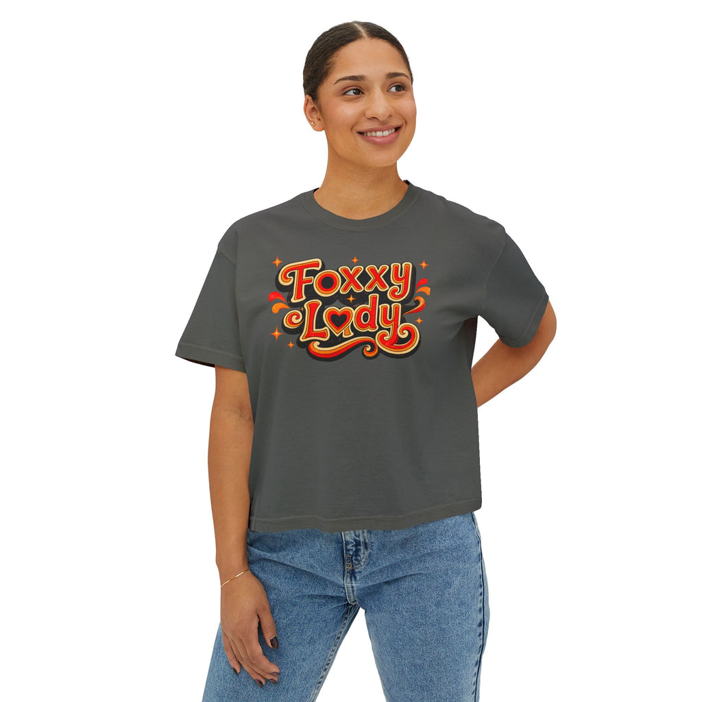 Foxy Lady Boxy Tee — Retro 70s Graphic Women’s Crop T-Shirt