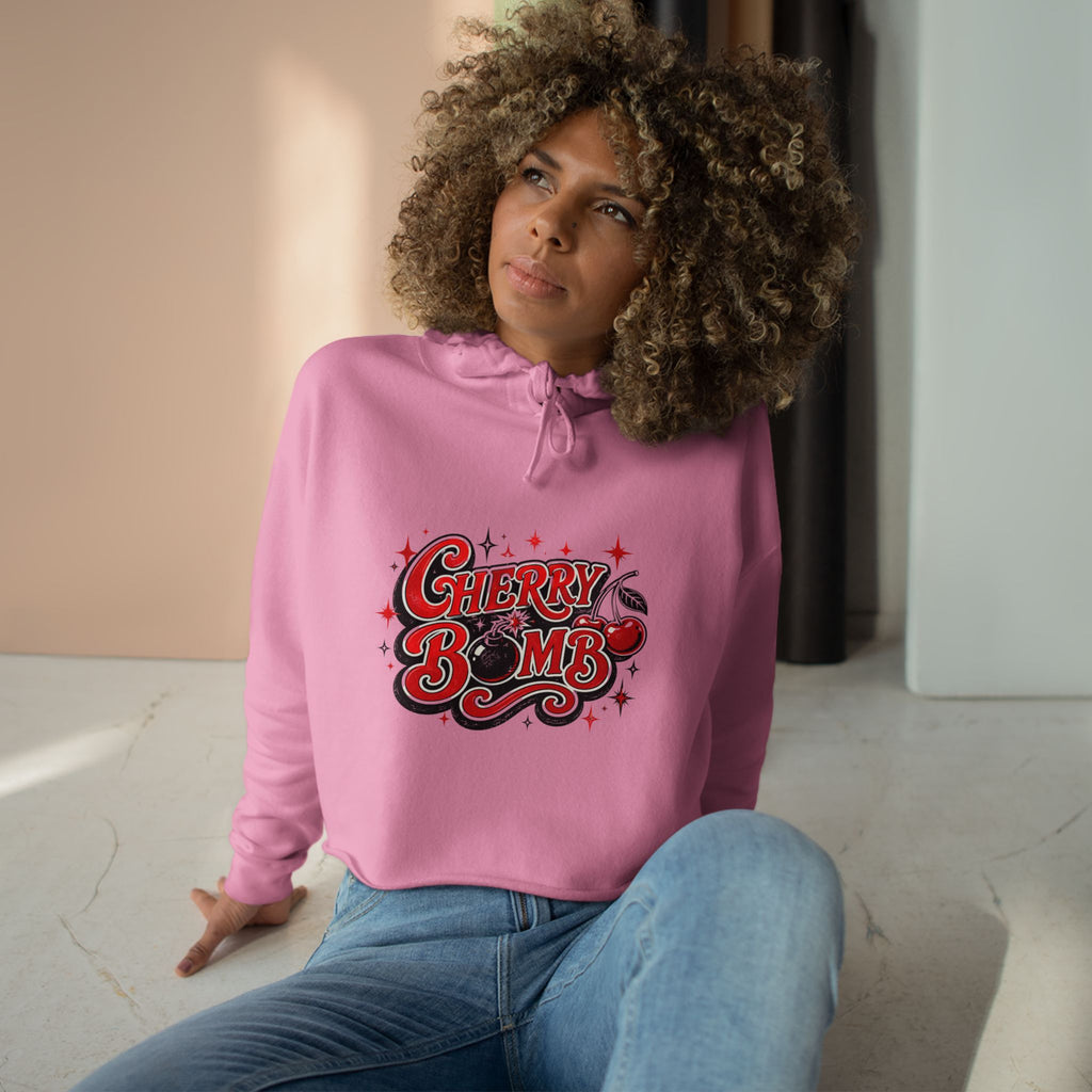 Cherry Bomb Crop Hoodie — Retro Cherry Graphic Cropped Hoodie