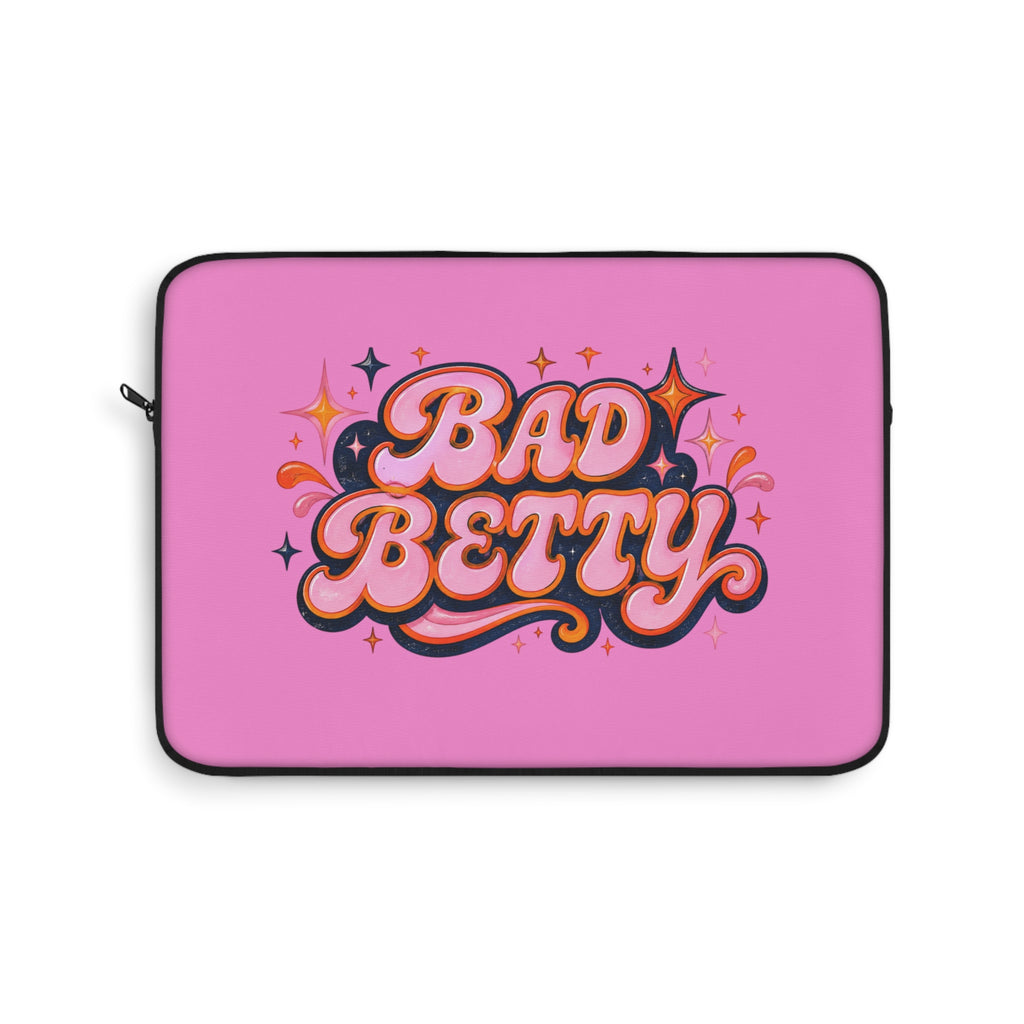 Bad Betty Pink Laptop Sleeve — Retro Script Sparkle Laptop Case