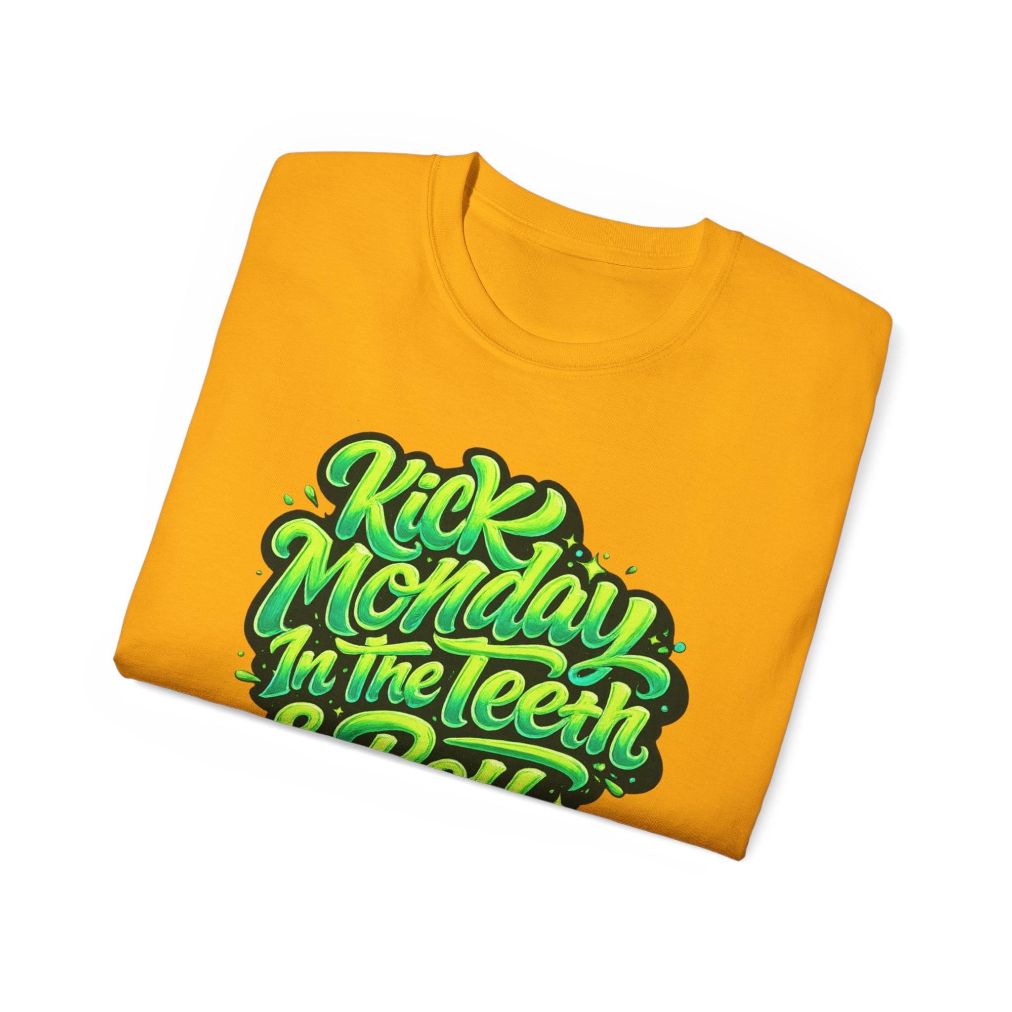Kick Monday In The Teeth & Roll With It Tee | Green Graffiti Script