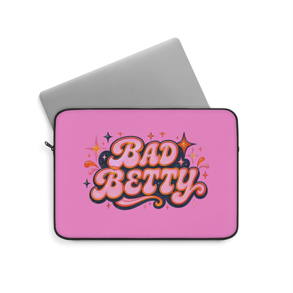 Bad Betty Pink Laptop Sleeve — Retro Script Sparkle Laptop Case