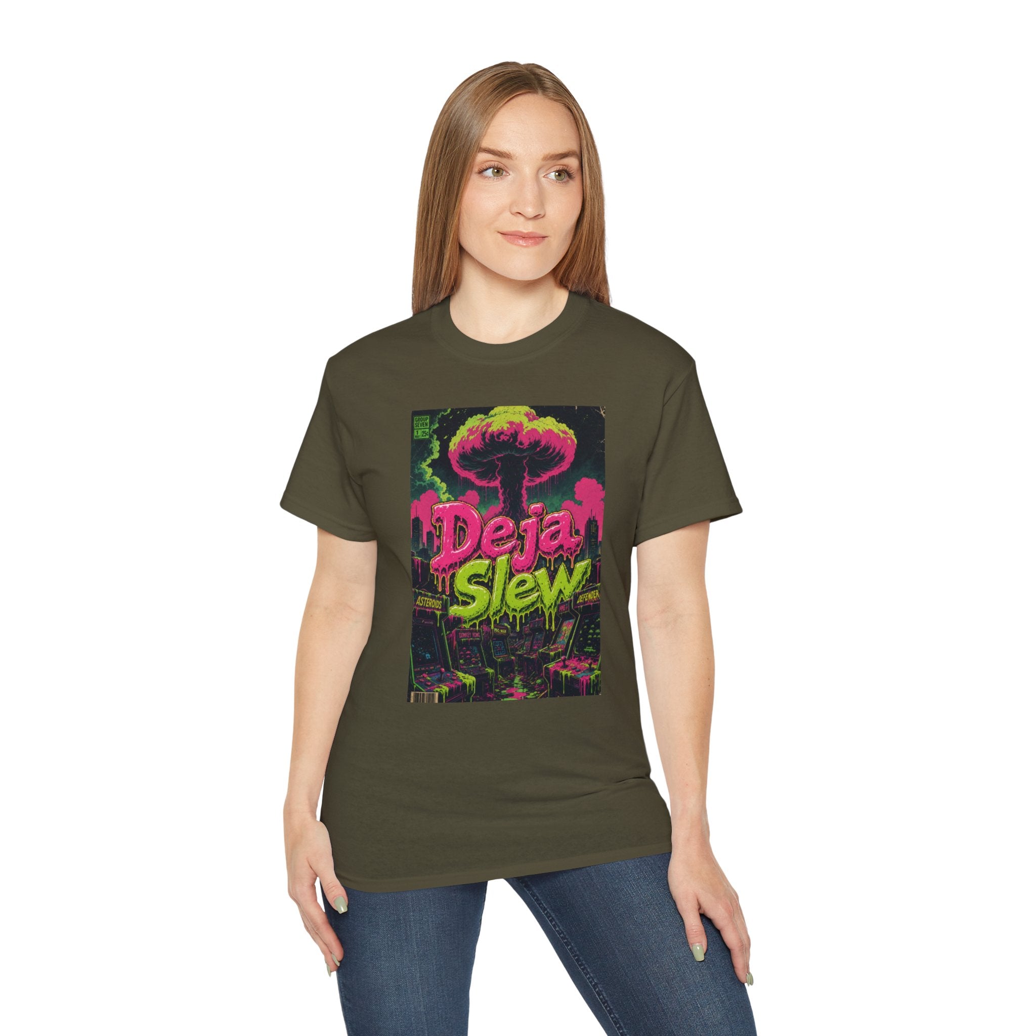 Retro Arcade Mushroom Cloud Tee — Comic-Style Nuclear Explosion Graphic