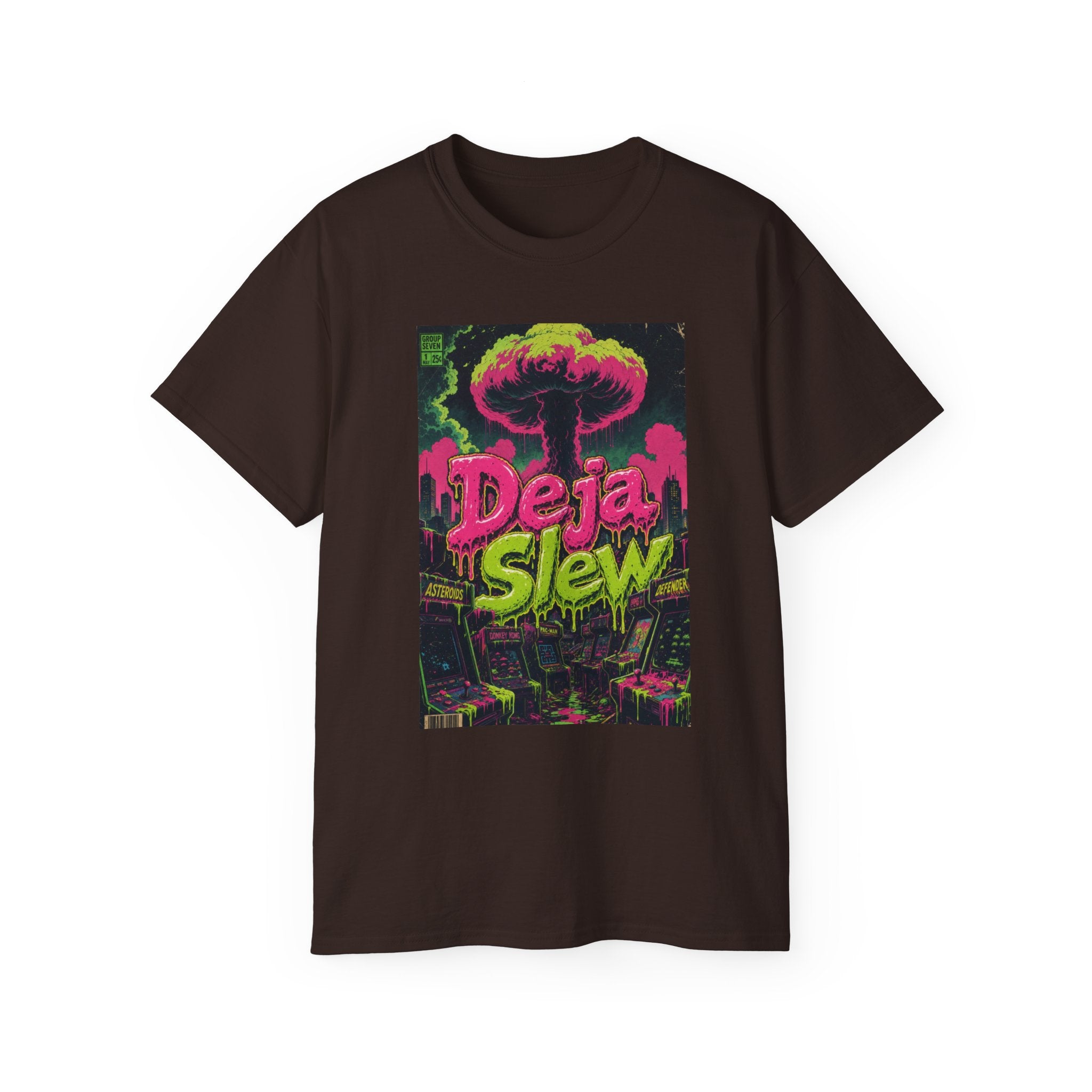 Retro Arcade Mushroom Cloud Tee — Comic-Style Nuclear Explosion Graphic